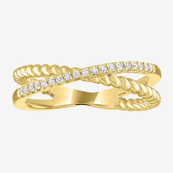 Diamond Addiction Womens 1/10 CT. T.W. Genuine White Diamond 14K Gold Over Silver Crossover Delicate Stackable Ring