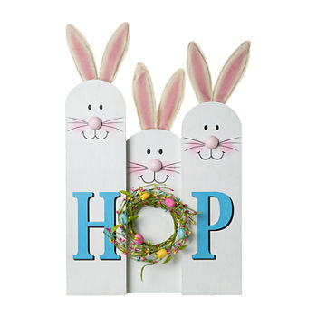 Glitzhome 29.5h Easter Bunny Family Porch Sign Holiday Yard Art