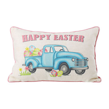 Glitzhome 18"L Burlap Happy Easter Truck Rectangular Throw Pillow