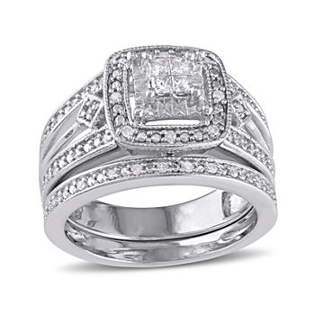 1/4 CT. T.W. Diamond Sterling Silver Bridal Ring Set