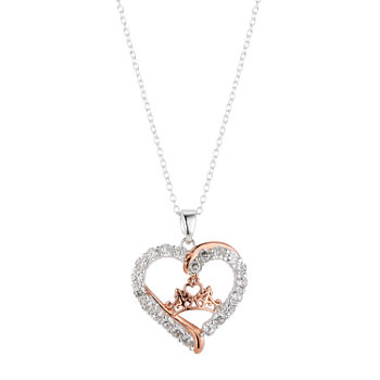 Disney Classics Cubic Zirconia 18 Inch Cable Crown Heart Princess Pendant Necklace