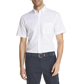 IZOD Saltwater Dockside Chambray Mens Regular Fit Short Sleeve Windowpane Button-Down Shirt