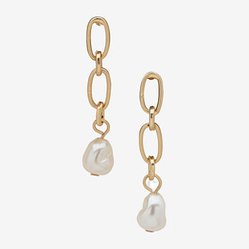 a.n.a Gold Tone Pearl Linear Double Drop Earrings
