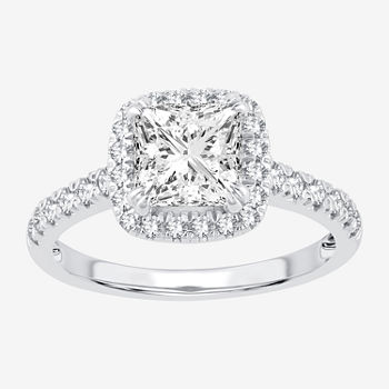 Modern Bride Signature Womens 2 CT. T.W. Lab Grown White Diamond 14K White Gold Halo Engagement Ring