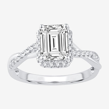 Modern Bride Signature Womens 1 3/4 CT. T.W. Lab Grown White Diamond 14K White Gold Rectangular Halo Engagement Ring
