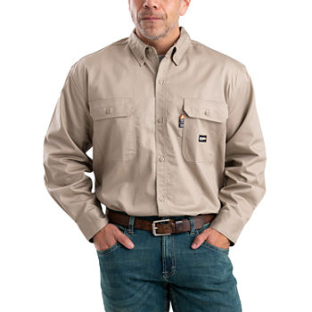 Berne Flame Resistant Mens Moisture Wicking Regular Fit Long Sleeve Button-Down Shirt