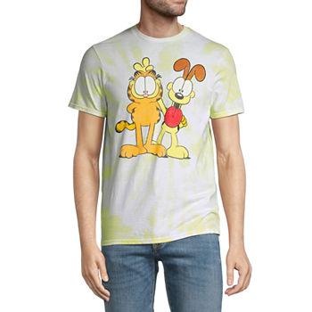 Garfield And Odie Mens Crew Neck Short Sleeve Regular Fit Tie-Dye Garfield Graphic T-Shirt