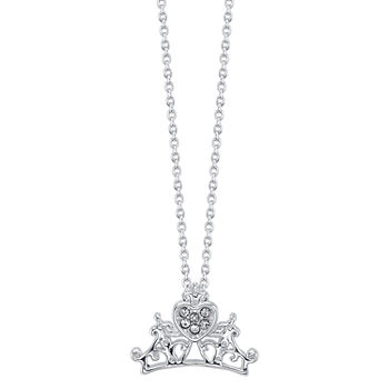 Crystal Pure Silver Over Brass 18 Inch Cable Crown Princess Pendant Necklace