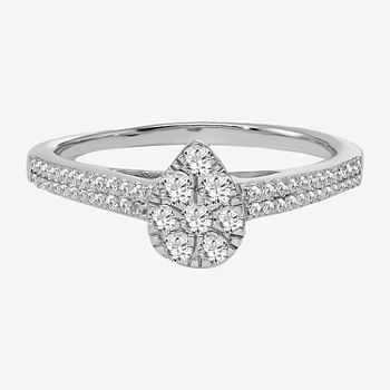 Womens 1/3 CT. T.W. Genuine White Diamond 10K White Gold Pear Cluster Engagement Ring
