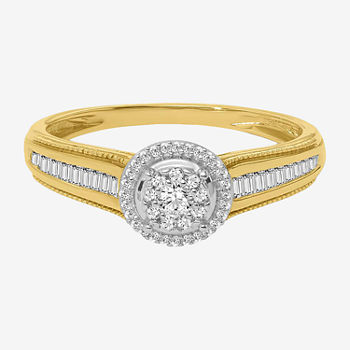 Womens 1/3 CT. T.W. Genuine White Diamond 10K Gold Round Cluster Engagement Ring