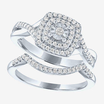 Promise My Love Womens 1/3 CT. T.W. Genuine White Diamond Sterling Silver Cushion Bridal Set