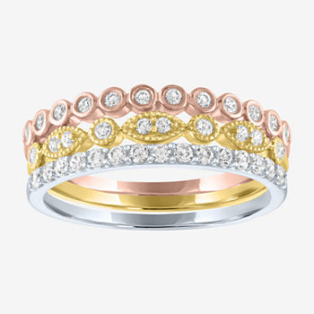 Womens 3/8 CT. T.W. Genuine White Diamond 10K Tri-Color Gold Round Ring Sets