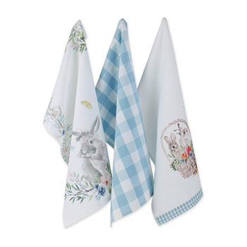 Design Imports Floral Bunnies Printed 3-pc. Dish Cloths