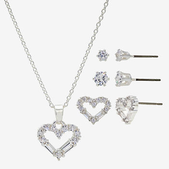 Sparkle Allure Light Up Box 4-pc. Cubic Zirconia Pure Silver Over Brass Heart Jewelry Set