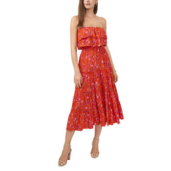 MSK Strapless Floral Midi Maxi Dress