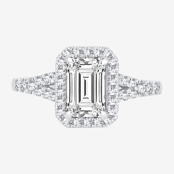 Womens 2 CT. T.W. Lab Grown White Diamond 14K White Gold Rectangular Halo Engagement Ring