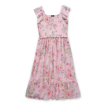 Lilt Little & Big Girls Short Sleeve Flutter Sleeve Floral Maxi Dress