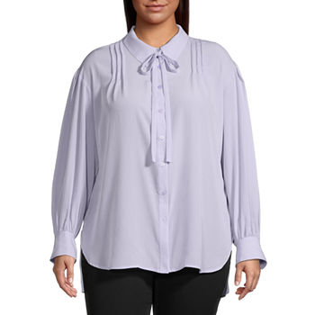 Worthington Plus Womens Long Sleeve Oversized Button-Down Shirt