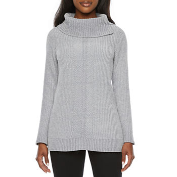 Liz Claiborne Plus Womens Funnel Neck Long Sleeve Pullover Sweater