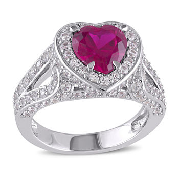 Heart-Shaped Lab-Created Ruby and Lab-Created White Sapphire Sterling Silver Ring