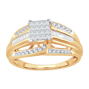 Womens 1/2 CT. T.W. Genuine White Diamond 10K Gold Square Engagement Ring