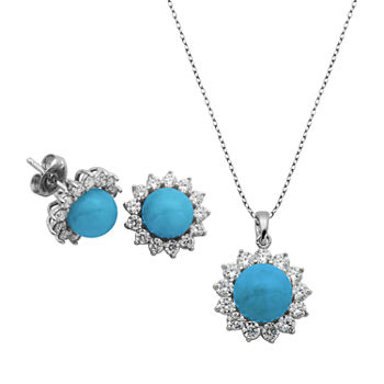 Enhanced Blue Turquoise Sterling Silver 2-pc Jewelry Set