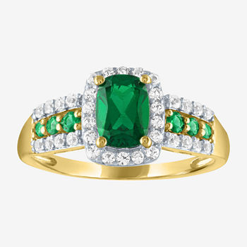 Womens Lab Created Green Emerald 10K Gold Cocktail Ring