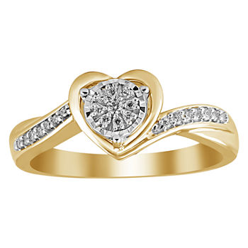 Womens 1/10 CT. T.W. Genuine White Diamond 10K Gold Heart Promise Ring