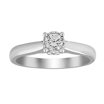 Womens 1/4 CT. T.W. Genuine White Diamond 10K White Gold Round Promise Ring