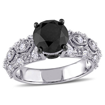 Womens 3 CT. T.W.White &  Color Enhanced Round Black Diamond 10K Gold Engagement Ring