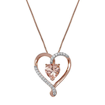 Womens Simulated Pink Morganite Heart Pendant Necklace