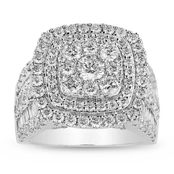 Womens 4 CT. T.W. Genuine White Diamond 10K White Gold Cushion Engagement Ring