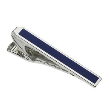 Silver-Tone and Navy Enamel Tie Bar
