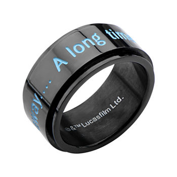 Star Wars® Mens A Long Time Ago Stainless Steel and Black IP Spinner Ring