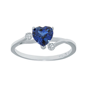 Lab-Created Blue Sapphire and Genuine White Topaz Sterling Silver Heart-Shaped Ring