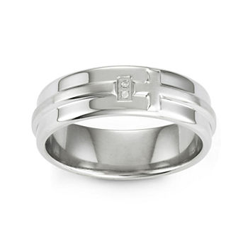 Diamond-Accent Stainless Steel Cross Band Ring