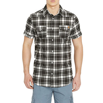 i jeans by Buffalo Mens Modern Fit Short Sleeve Plaid Button-Down Shirt