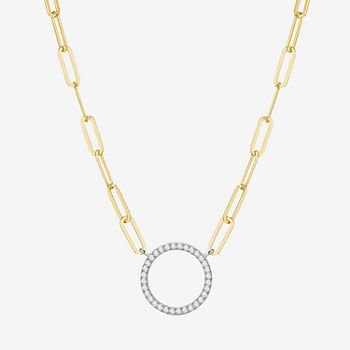 Paris 1901 By Charles Garnier Womens White Cubic Zirconia 18K Gold Over Silver Circle Pendant Necklace