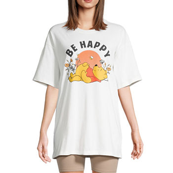 Juniors Womens Crew Neck Elbow Sleeve Winnie The Pooh Graphic T-Shirt