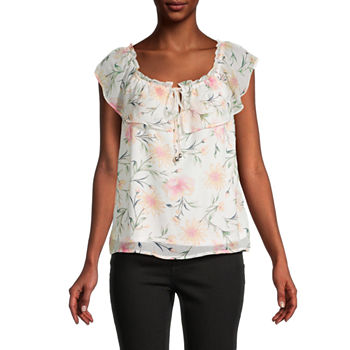 by&by Juniors Womens U Neck Short Sleeve Top