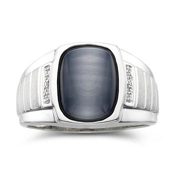 Mens Diamond-Accent Synthetic Gray Cat's-Eye Ring