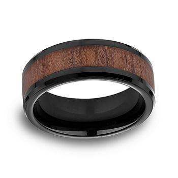 Mens Comfort Fit 8mm Black Cobalt with Rosewood Inlay Wedding Band