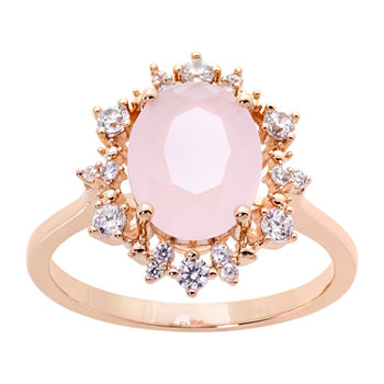 Sparkle Allure Cubic Zirconia 18K Rose Gold Over Brass Halo Cocktail Ring