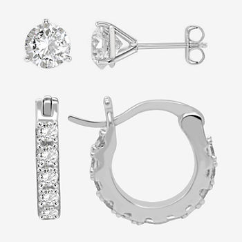 Silver Treasures Lab Created 2 Pair Sapphire Earring Set