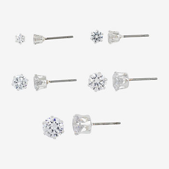 Sparkle Allure 5 Pair Cubic Zirconia Round Pure Silver Over Brass Earring Set