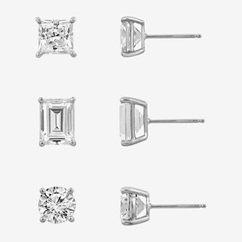 Diamonart White Cubic Zirconia Sterling Silver 3 Pair Earring Set
