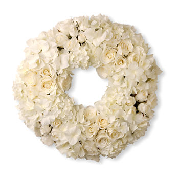National Tree Co. 18" Decorated Wreath With Mixed Roses And Hydrangea Wreath