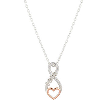Footnotes Mom Zirconia Sterling Silver 18 Inch Cable Heart Pendant Necklace