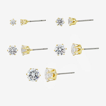 Sparkle Allure 5 Pair Cubic Zirconia Round 14K Gold Over Brass Earring Set