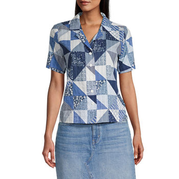 a.n.a Womens Short Sleeve Adaptive Boxy Fit Button-Down Shirt